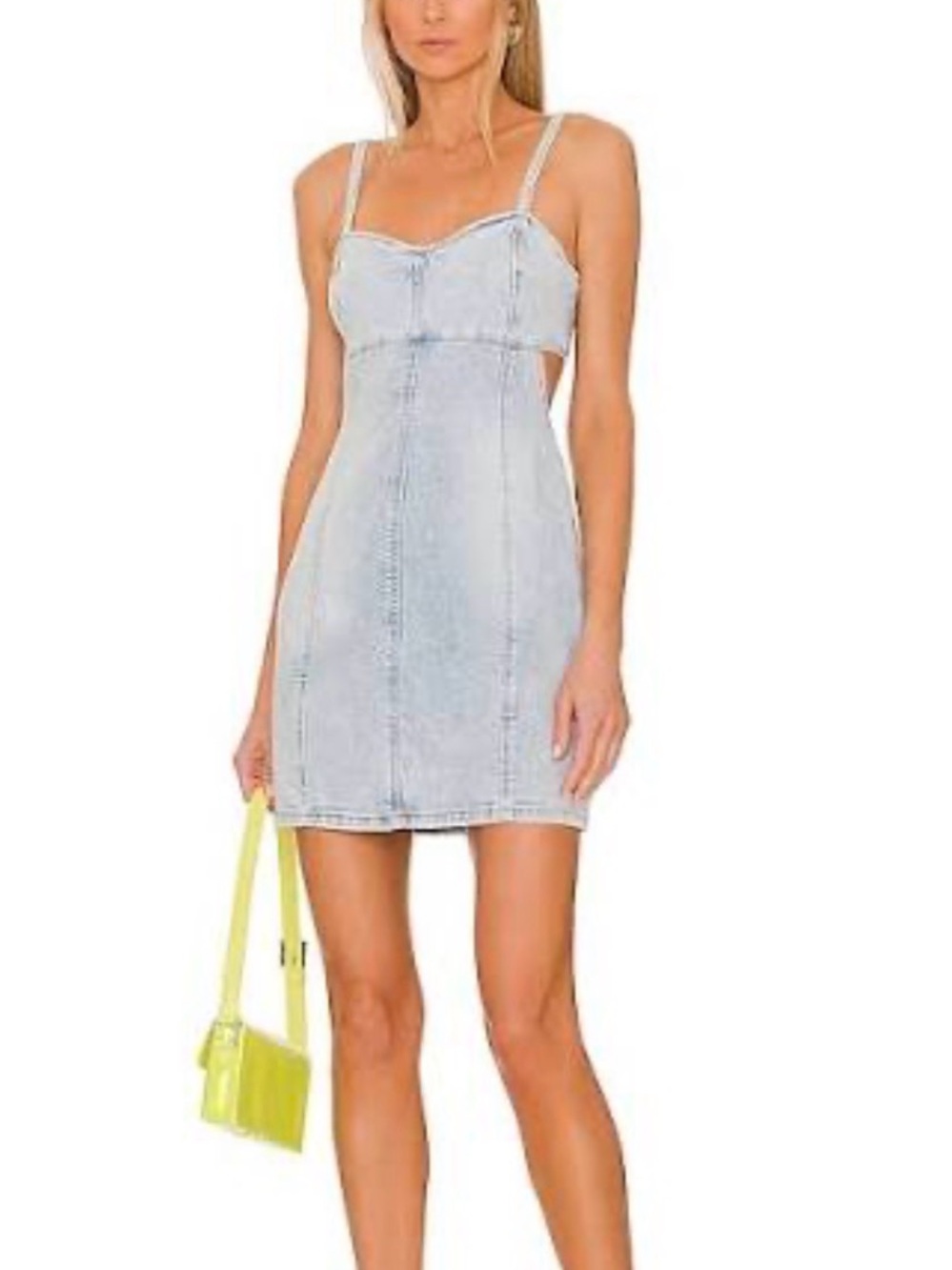 Blank NYC Light Wash Denim Mini Dress with Spaghetti Straps